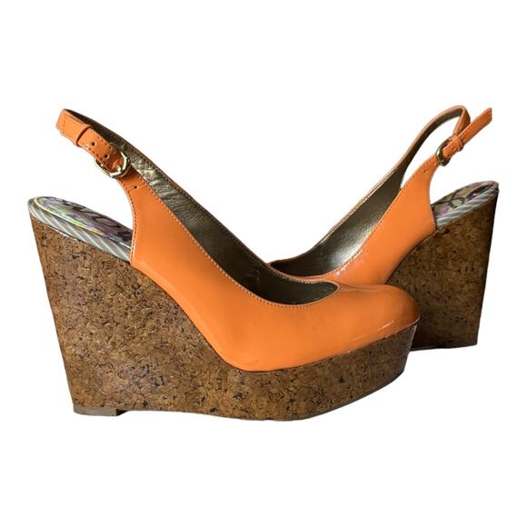 Sam Edelman Mallory Cork Wedge orange slingback size 7.5 - Picture 3 of 13